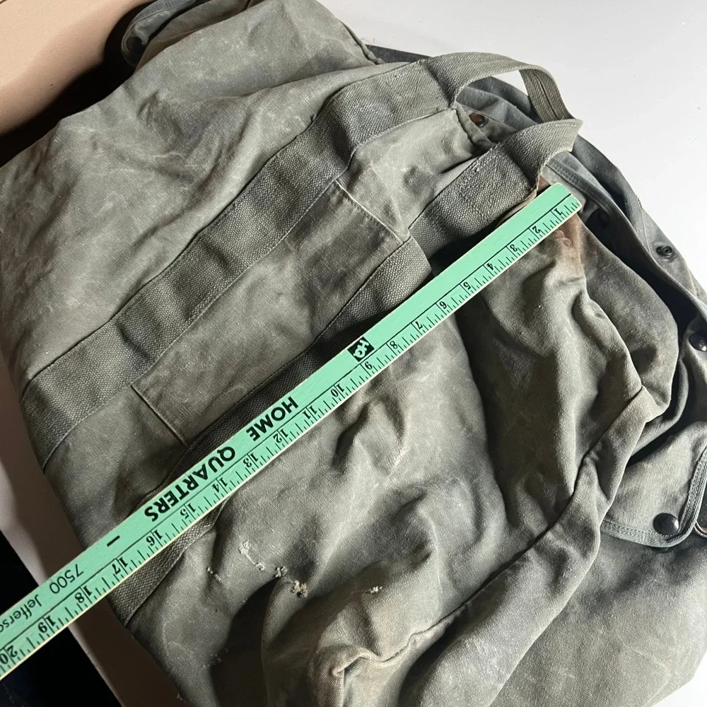 Vintage 80s Military Canvas Duffel Bag Olive Drab Conmar Brass Zipper Large